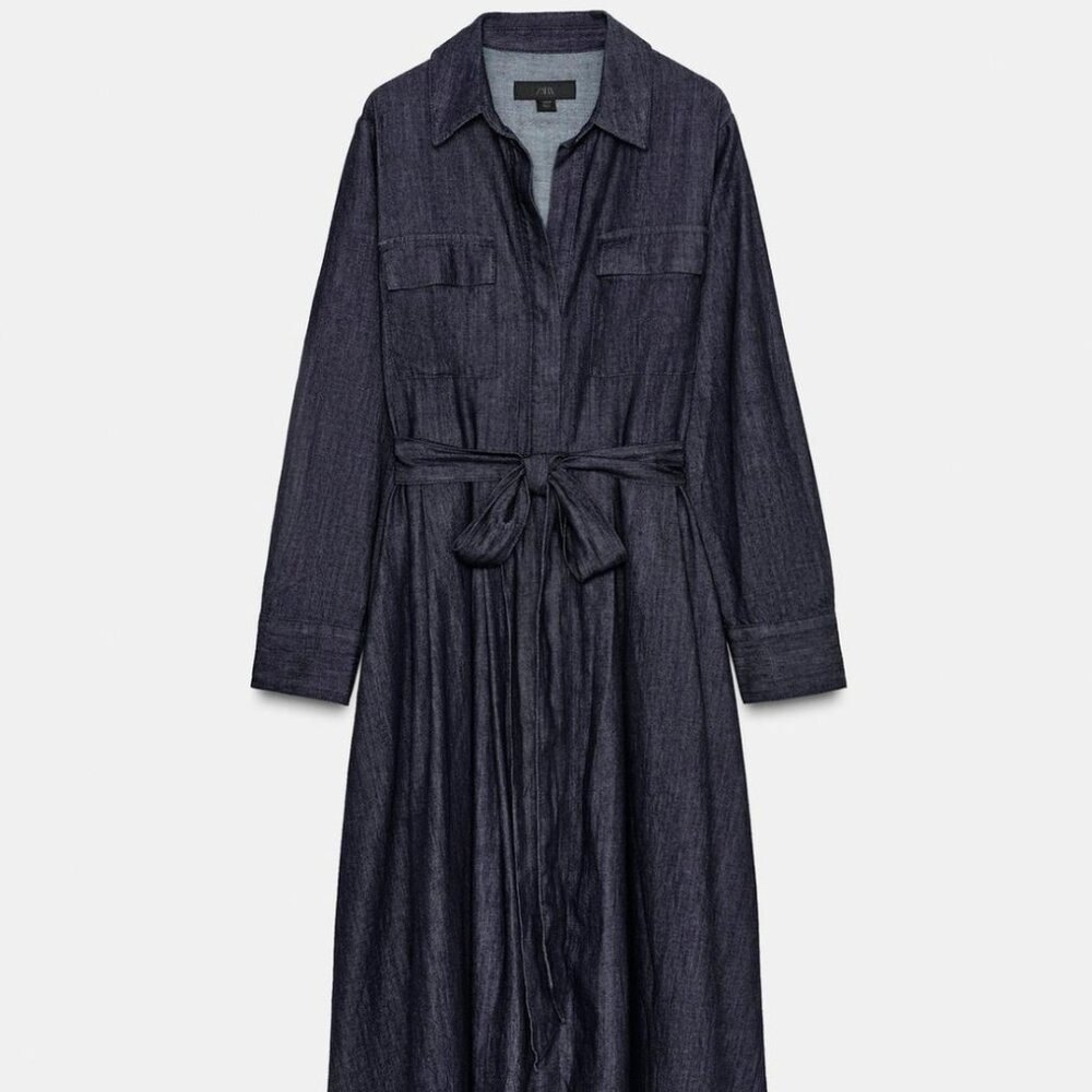 NWT Belted Denim Midi Dress, M